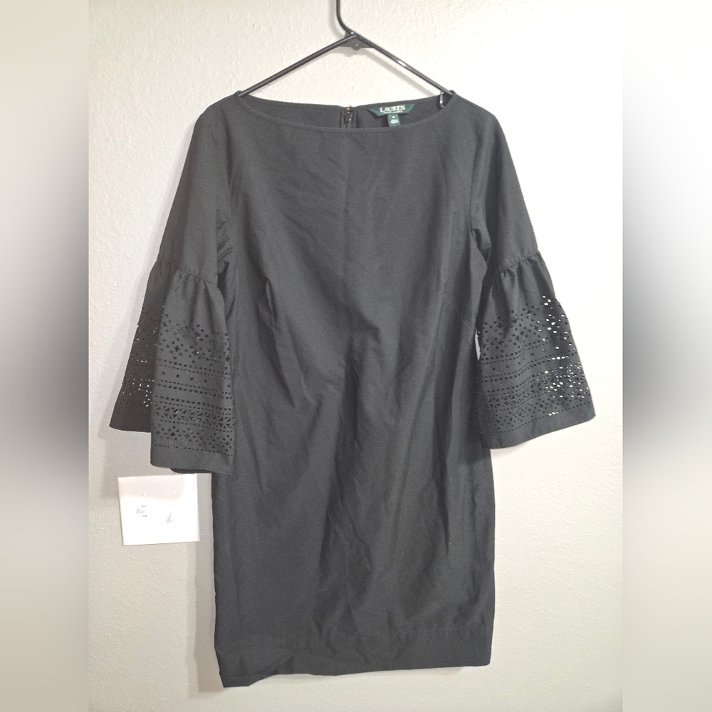 Lauren Ralph Lauren Black Poplin Shift Dress With Puff Sleeves - Picture 10 of 13